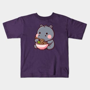 Cute hippo eat Ramen Kids T-Shirt